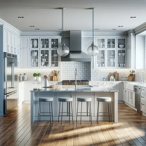 Realistic stock image of a modern kitchen renovation